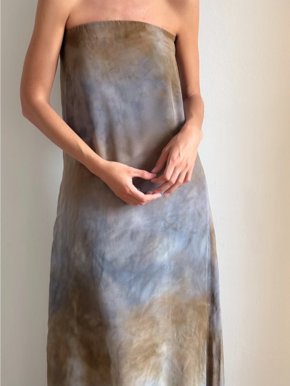 Strapless Tie-Dye Sequin Evening Dress - Blue & Brown sample